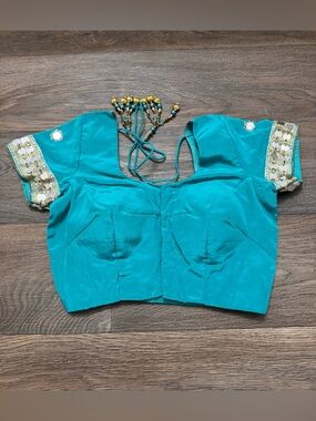 Sari Saree Indian blouse choli crop top tassel tie back embroidered beaded